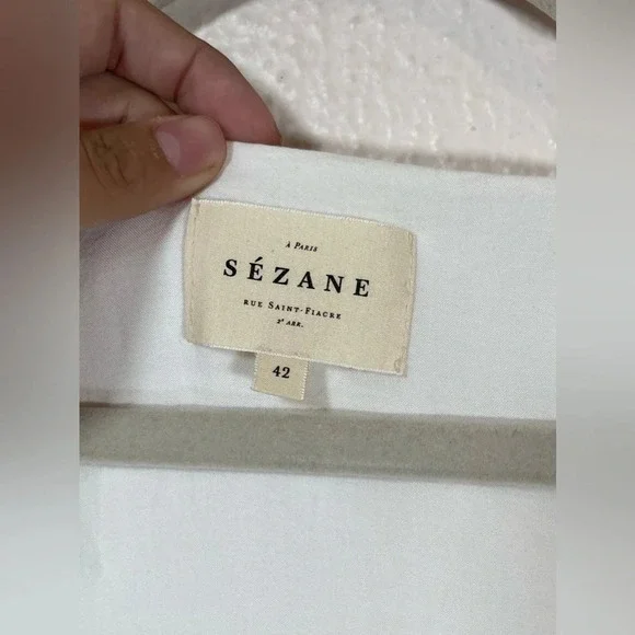 Sezane Colette Blouse Vneck Short Sleeve Lace Puff Shoulder White Women’s US 10 - Picture 3 of 11